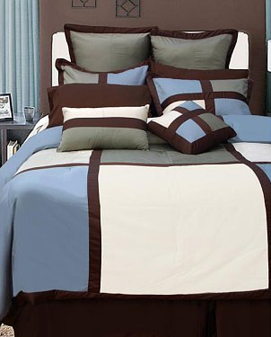 A comforter set with a striking geometric pattern