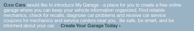 Overstock.com Cars would like to introduce My Garage - a place for you to create a free online garage where you can keep your vehicle information organized. Find reliable mechanics, check for recalls, diagnose car problems and receive car service coupons for mechanics and service centers near you. Be safe, be smart, and be informed about your car.