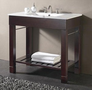 Small espresso and white bathroom vanity with silver faucet and 