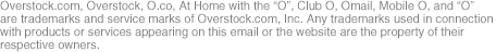 Overstock.com, Overstock, At Home with the 'O', Club O, Omail, Mobile O, and 'O' are trademarks and service marks of Overstock.com, Inc. Any trademarks used in connection with products or services appearing on this email or the website are the property of their respective owners.