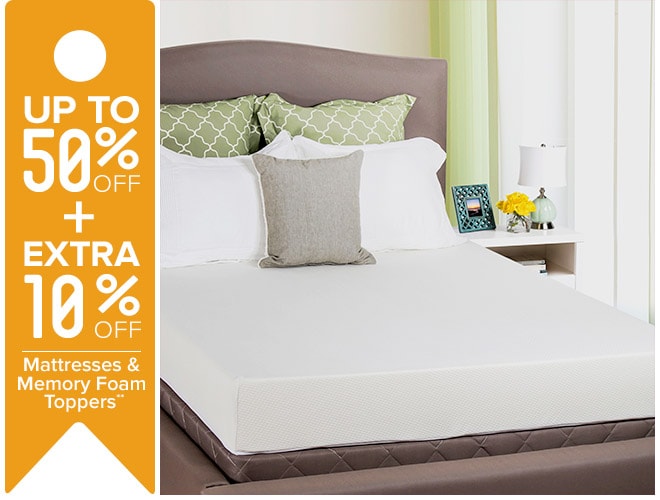 Up to 50% off + Extra 10% off Mattresses & Memory Foam Toppers**