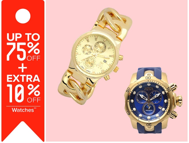 Up to 75% off + Extra 10% off Watches**