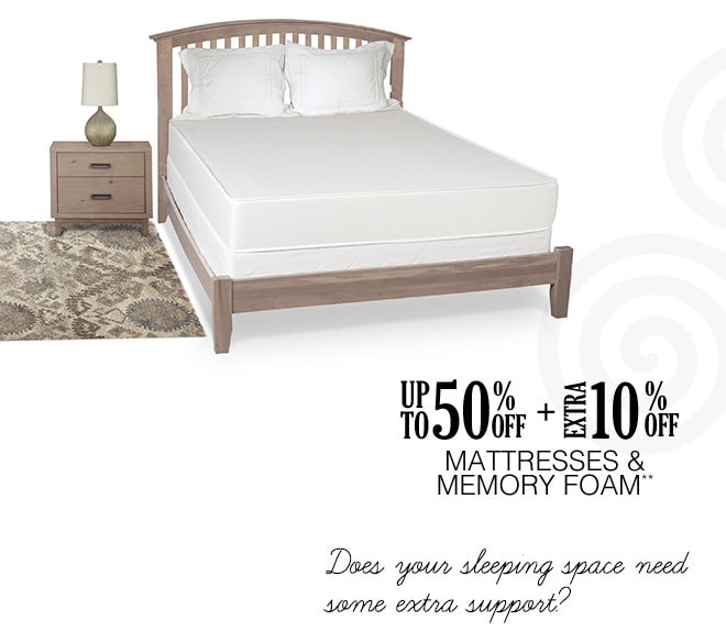 Up to 50% off + Extra 10% off Mattresses & Memory Foam Toppers**