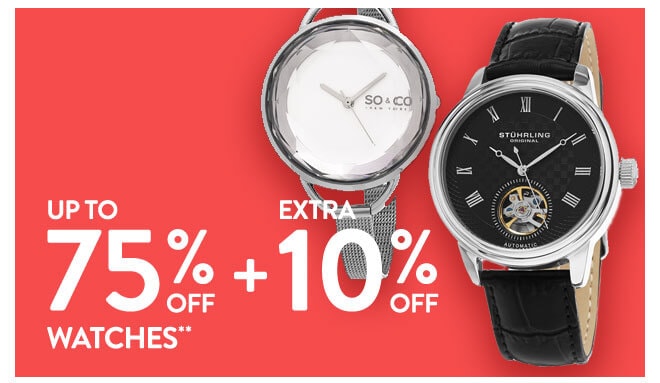 Up to 75% off + Extra 10% off Watches**