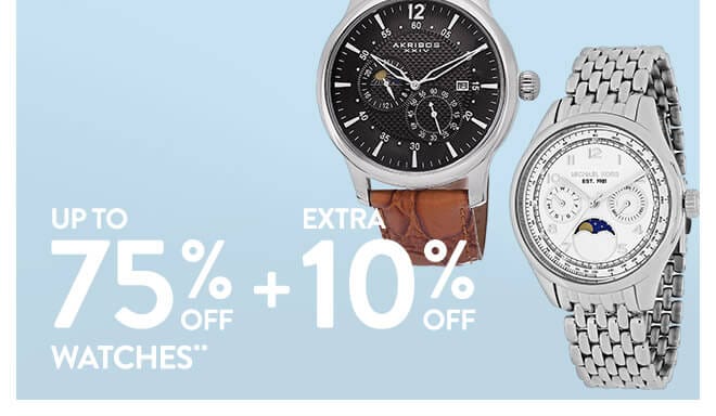 Up to 75% off + Extra 10% off Watches**