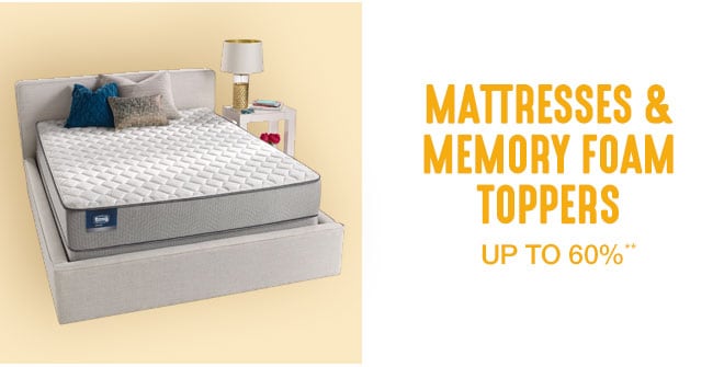 Up to 60 % off Mattresses and Memory Foam Toppers**