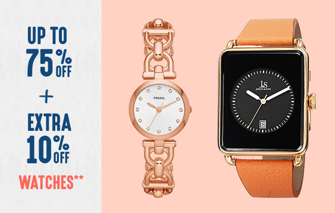 Up to 75% off + Extra 10% off Watches**