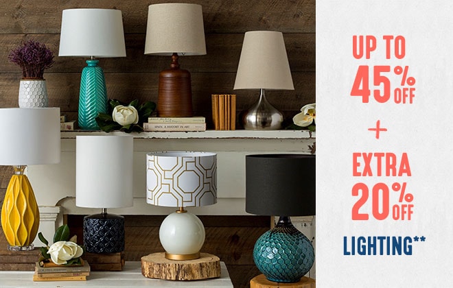 Up to 45% off + Extra 20% off Lighting**