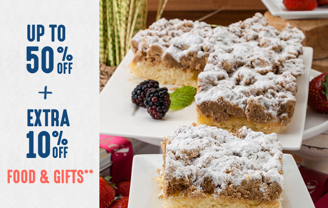 Up to 50% off + 10% Food & Gifts**