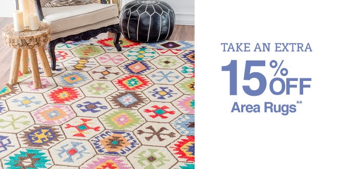 Up to 70% off + Extra 15% off Area Rugs**