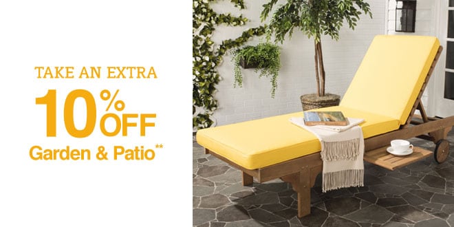 Up to 75% off + Extra 10% off Garden & Patio**