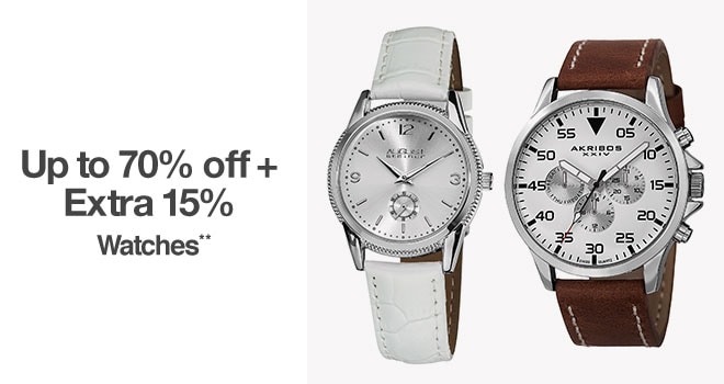 Up to 70% off + Extra 15% off Watches**