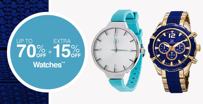 Up to 70% off + Extra 15% off Watches**