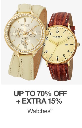 Up to 70% off + Extra 15% off Watches**