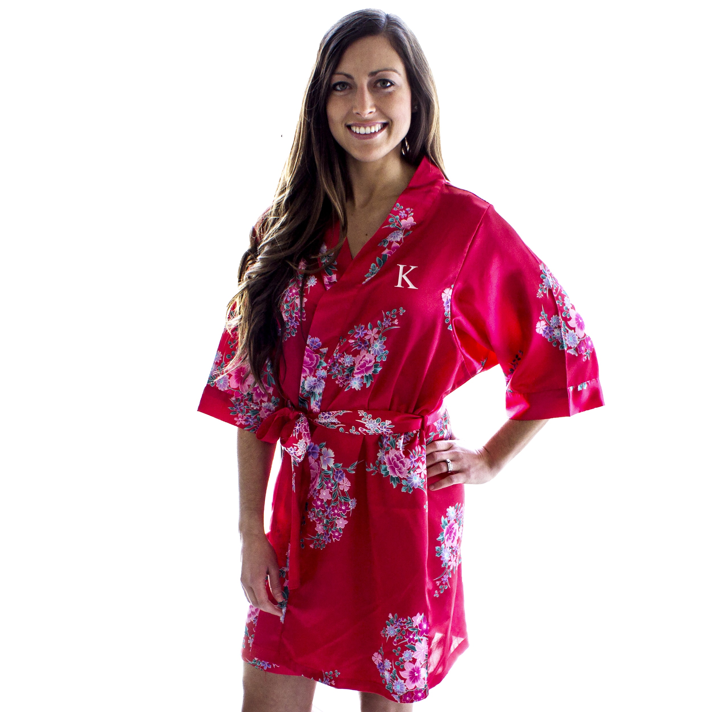 red floral robe