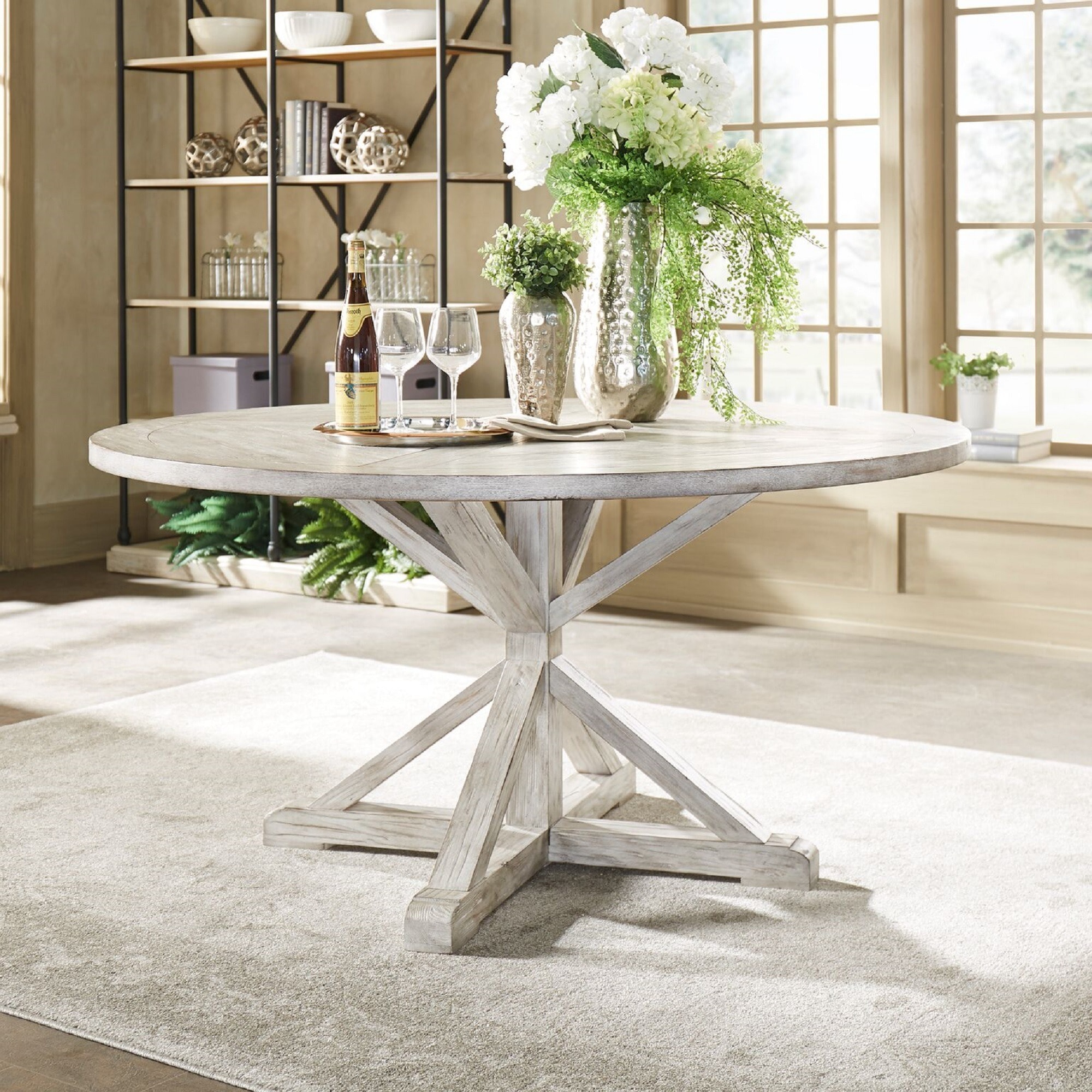 Benchwright Rustic X Base Round Pine Wood Dining Table By Benchwright Rustic X Base Round Pine Wood Dining Table By Inspire Q