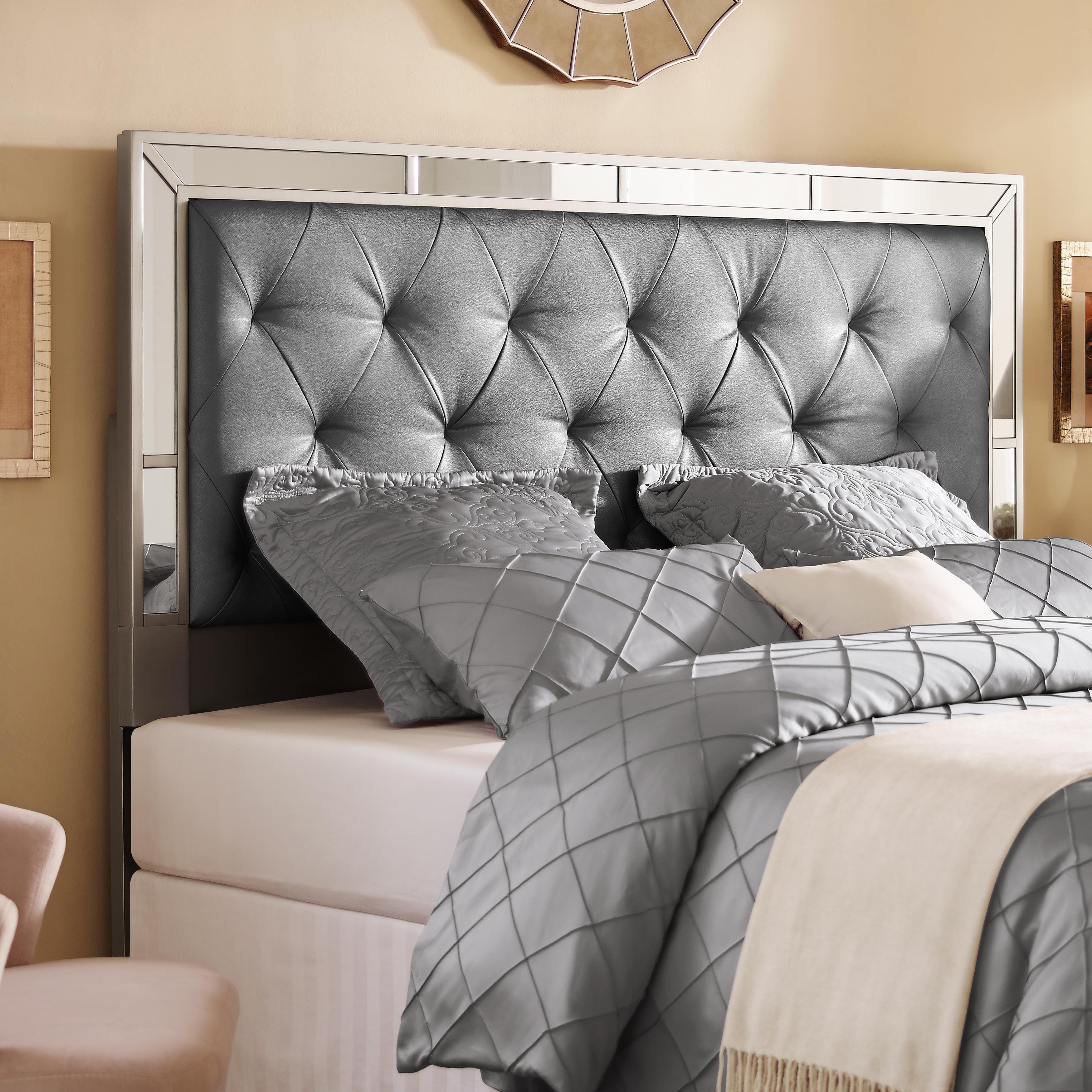 Silver Queen Full Size Upholstered Tufted Mirrored Headboard Overstock 10091337