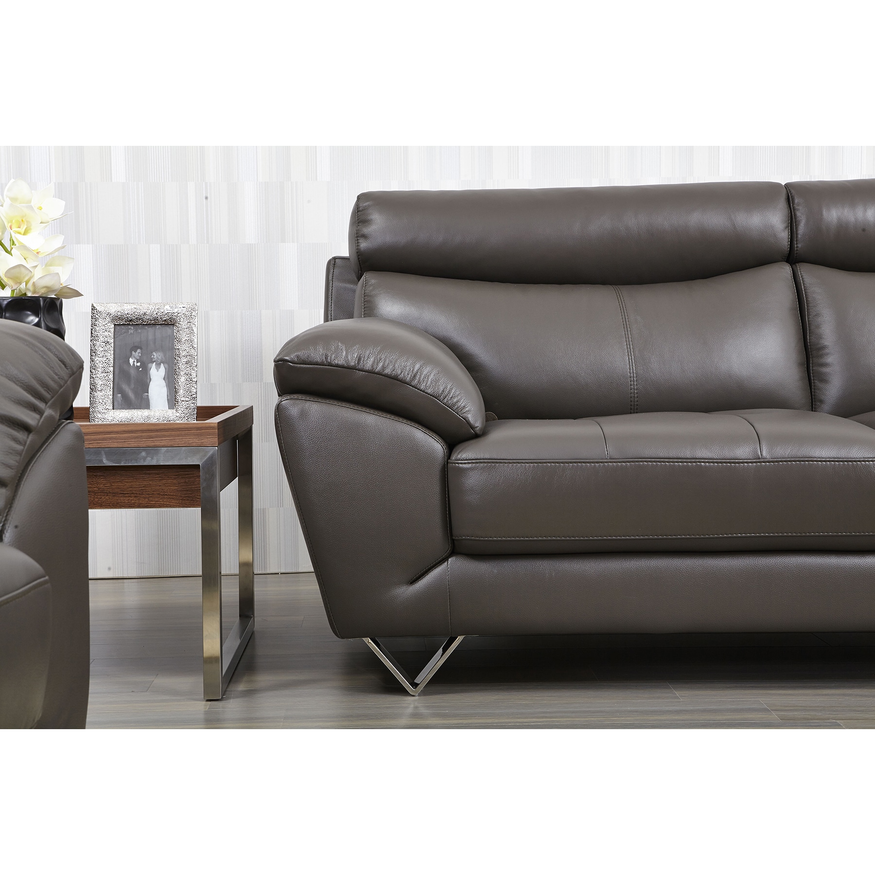 Luca Home Contemporary Grey Leather Match Sofa Free Shipping Luca Home Contemporary Grey Leather Match Sofa Free Shipping Today 10095455