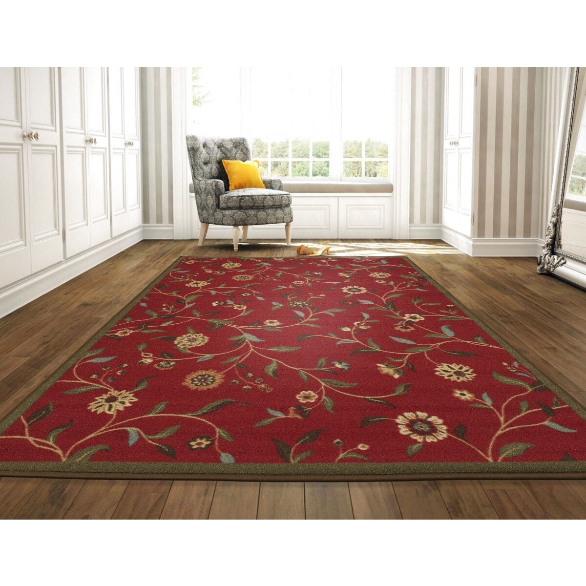 Shop Ottomanson Ottohome Collection Dark Red Floral Garden Design