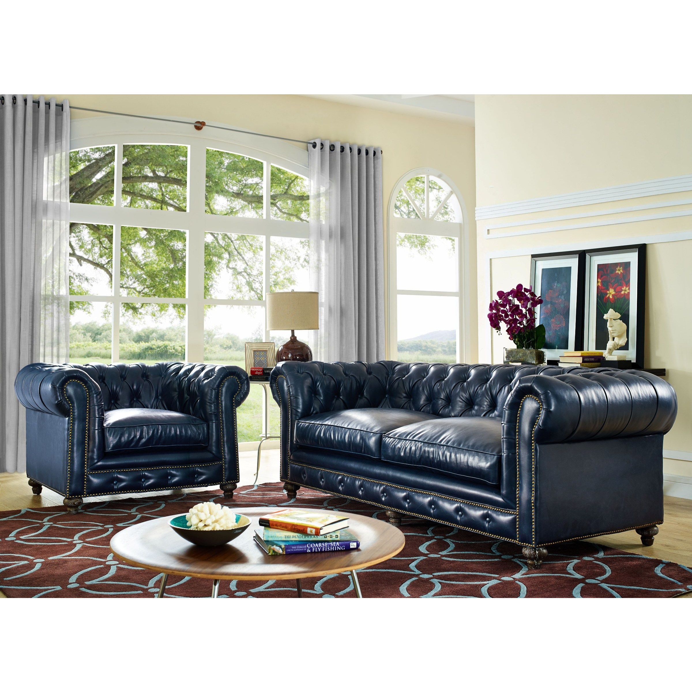 Durango Rustic Blue Leather Living Room Set Overstock 10156789