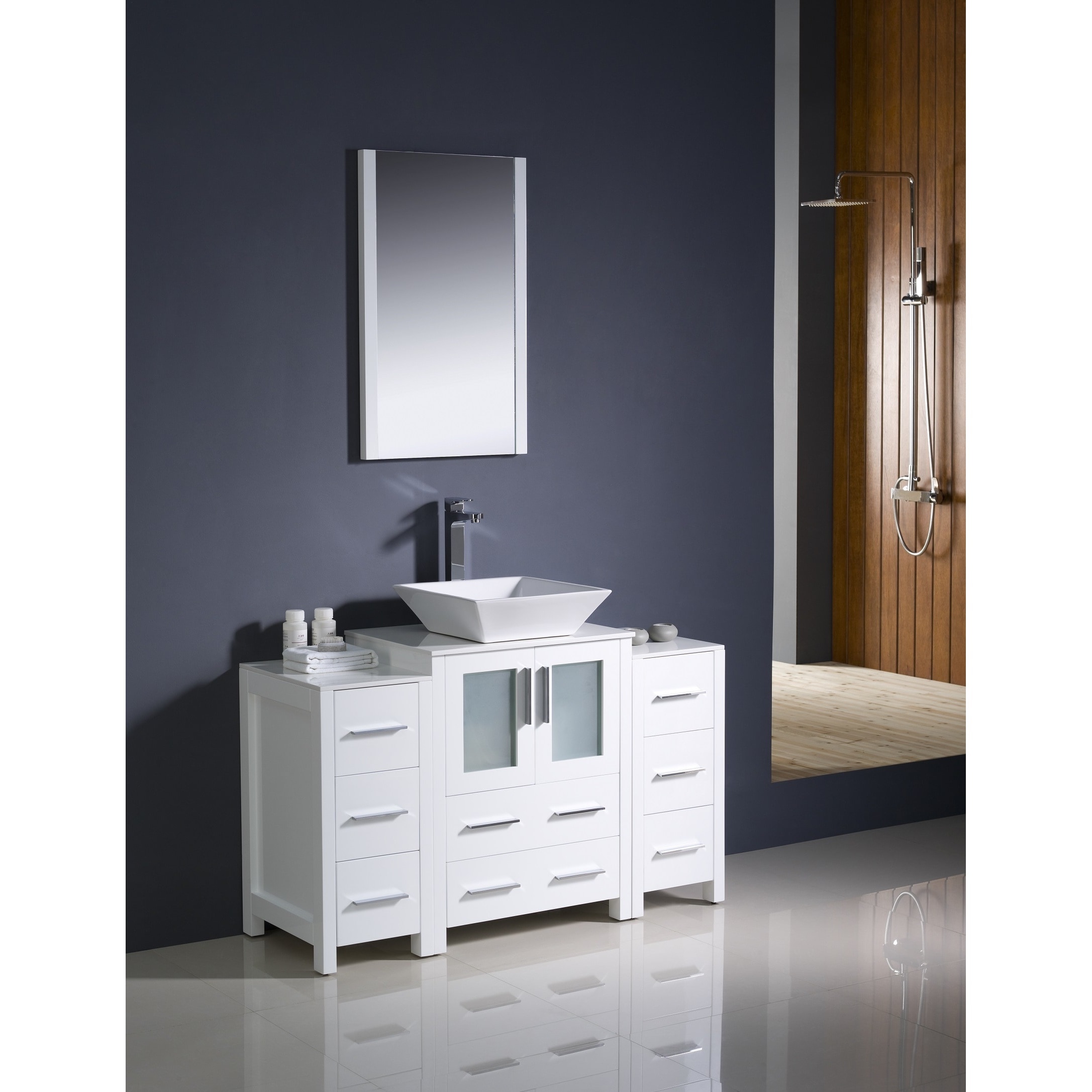Fresca Torino 48 Inch White Modern Bathroom Vanity With 2 Side Cabinets And Vessel Sink Overstock 10167367