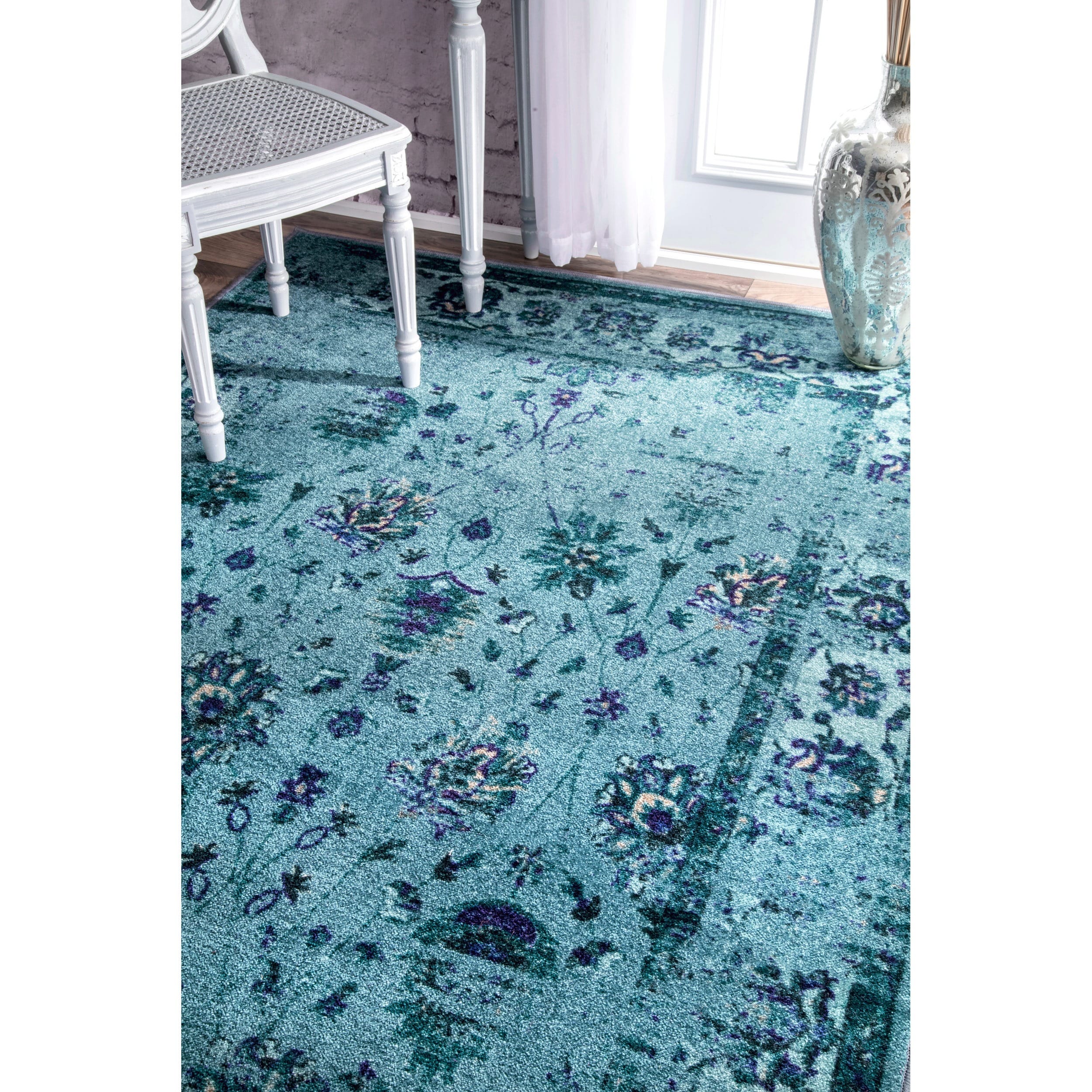 Nuloom Traditional Vintage Inspired Overdyed Fl Turquoise Nuloom Traditional Vintage Inspired Overdyed Fl Turquoise Rug 5 X 8 On Free Shipping Today 10187179