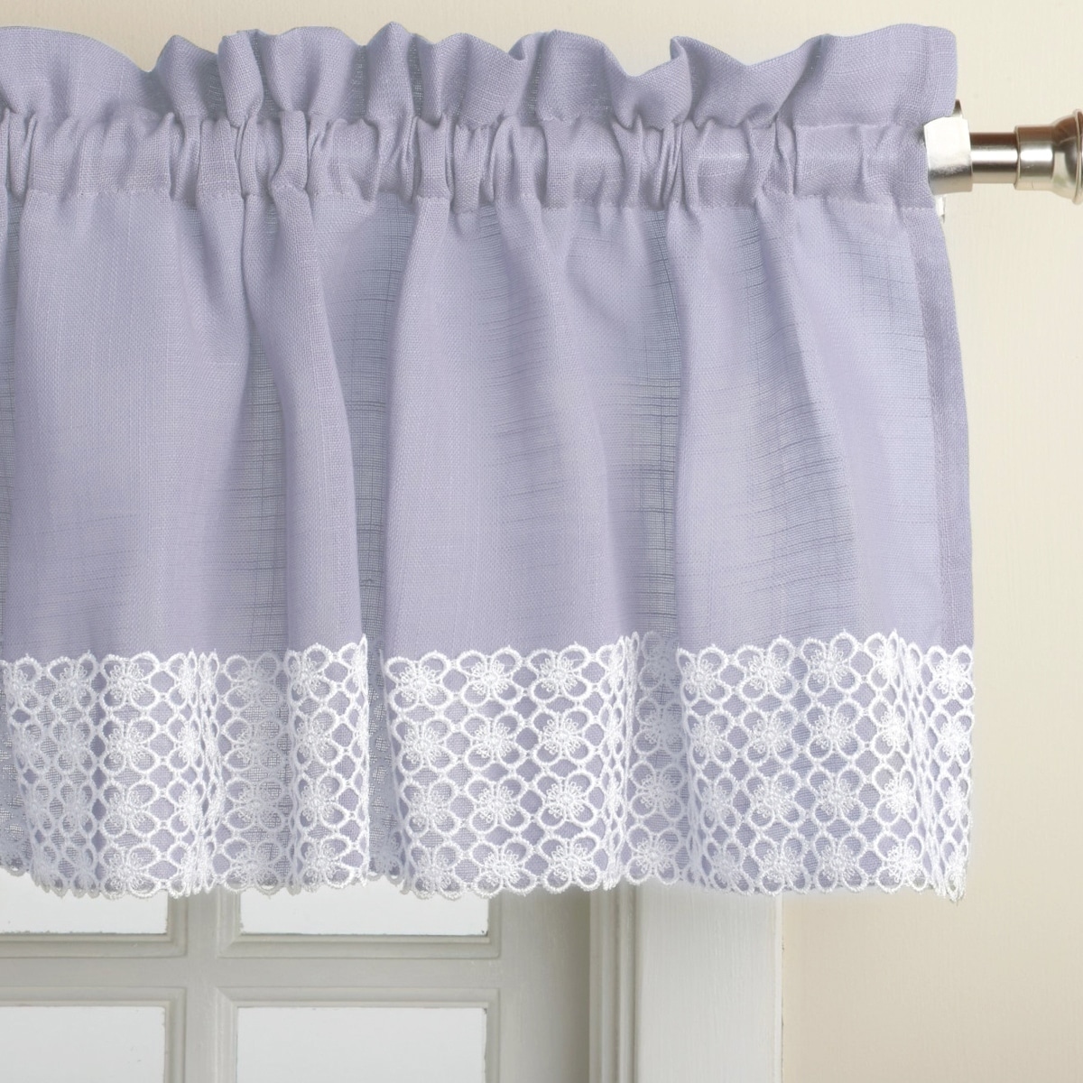 Shop Blue Country Style Kitchen Curtains With White Daisy Lace