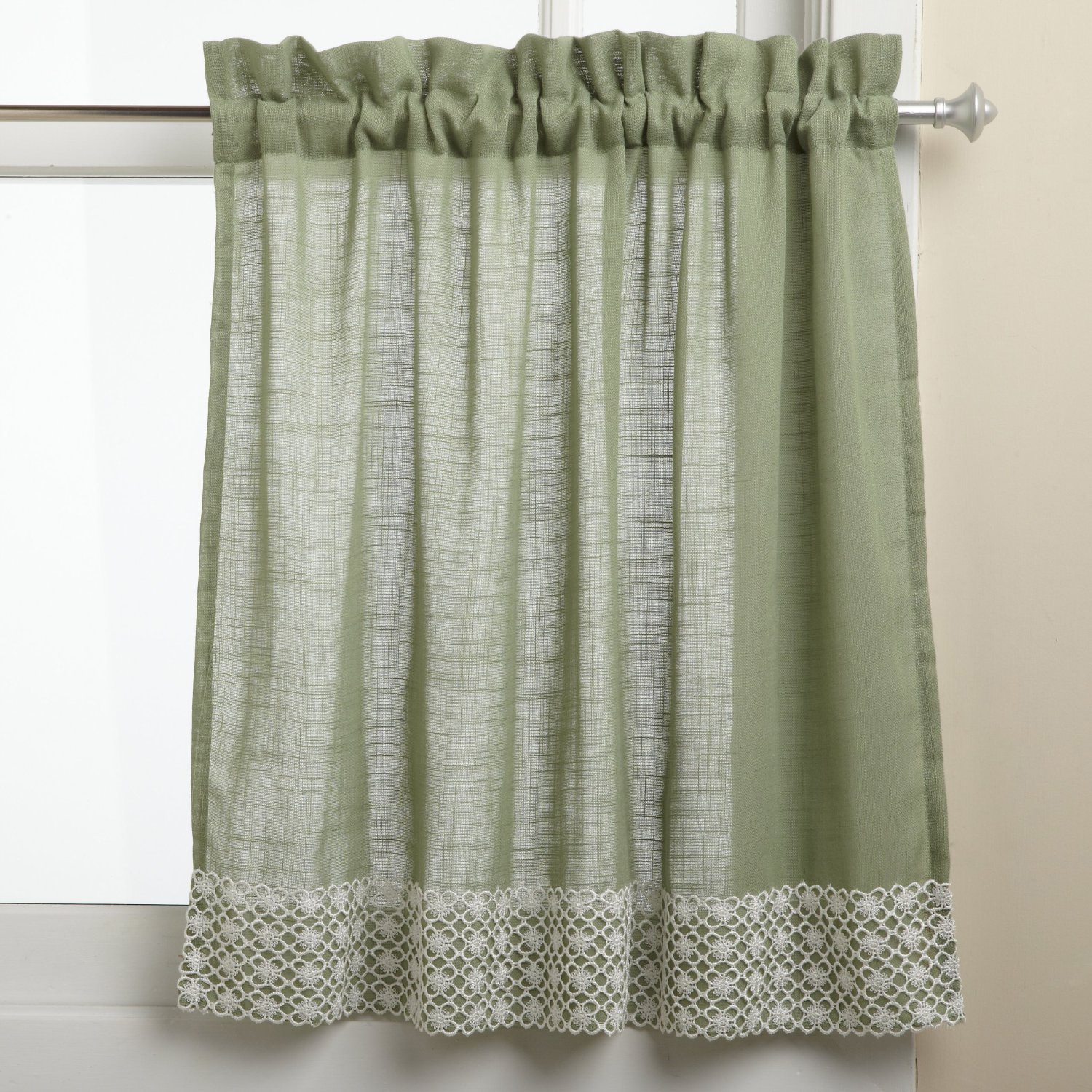 Shop Sage Country Style Curtain Parts With White Daisy Lace Accent