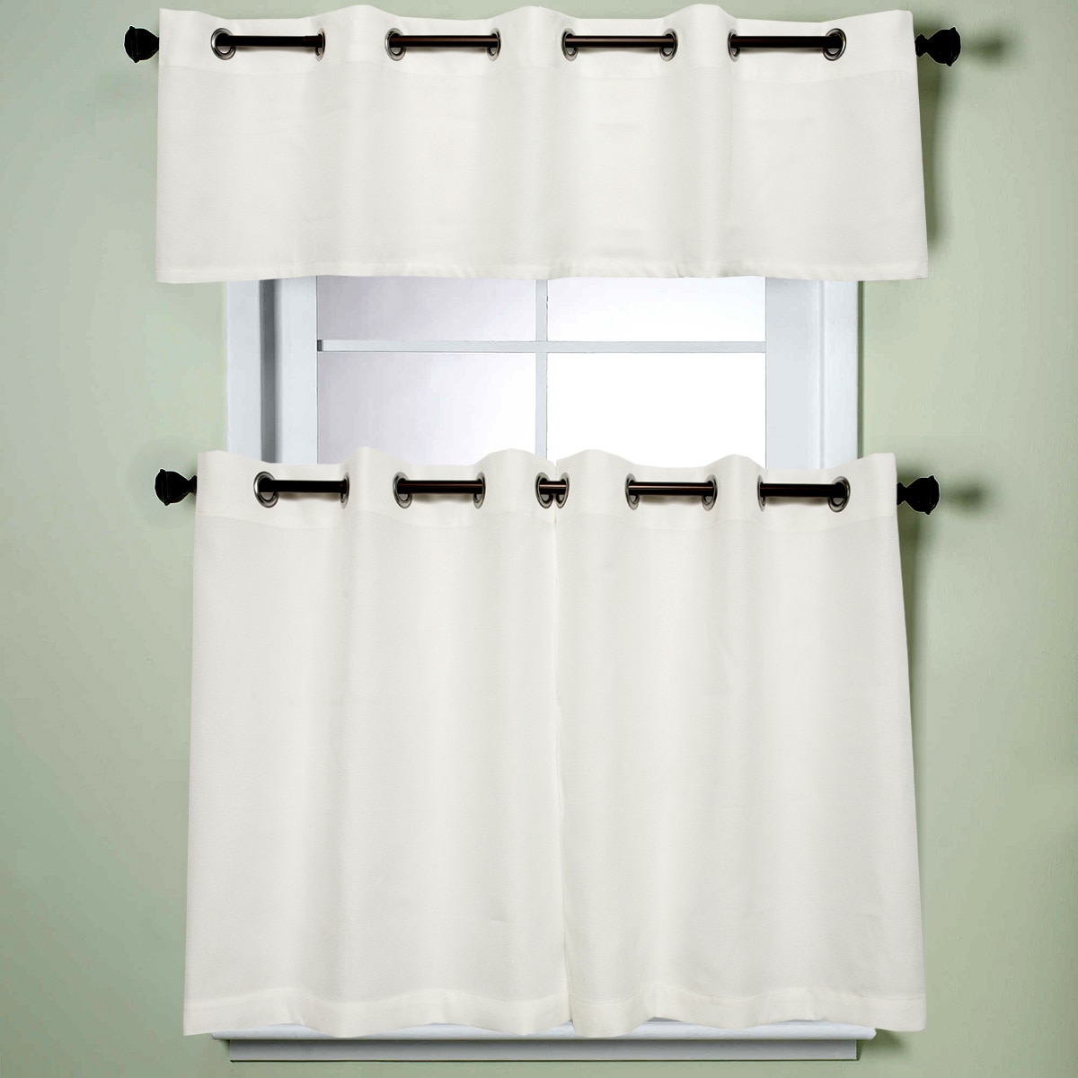 Modern Subtle Texture Solid White Kitchen Curtain Parts With Grommets Tier And Valance Options Overstock 10224892