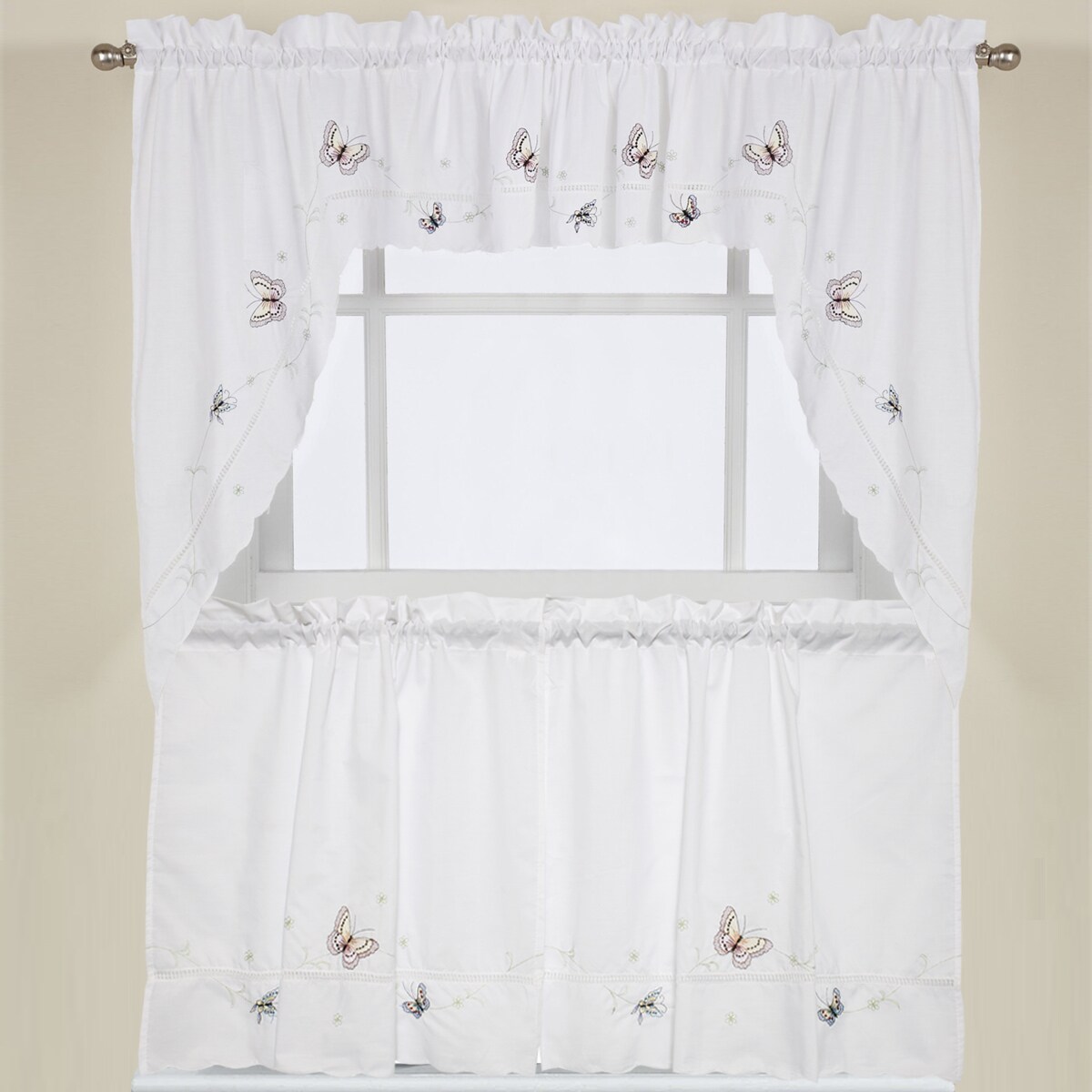 Shop Fluttering Butterfly White Embroidered Tier Swag Or Valance