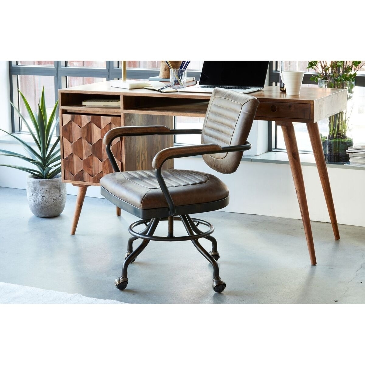Shop Aurelle Home Rustic Vintage Soft Brown Leather Desk Chair