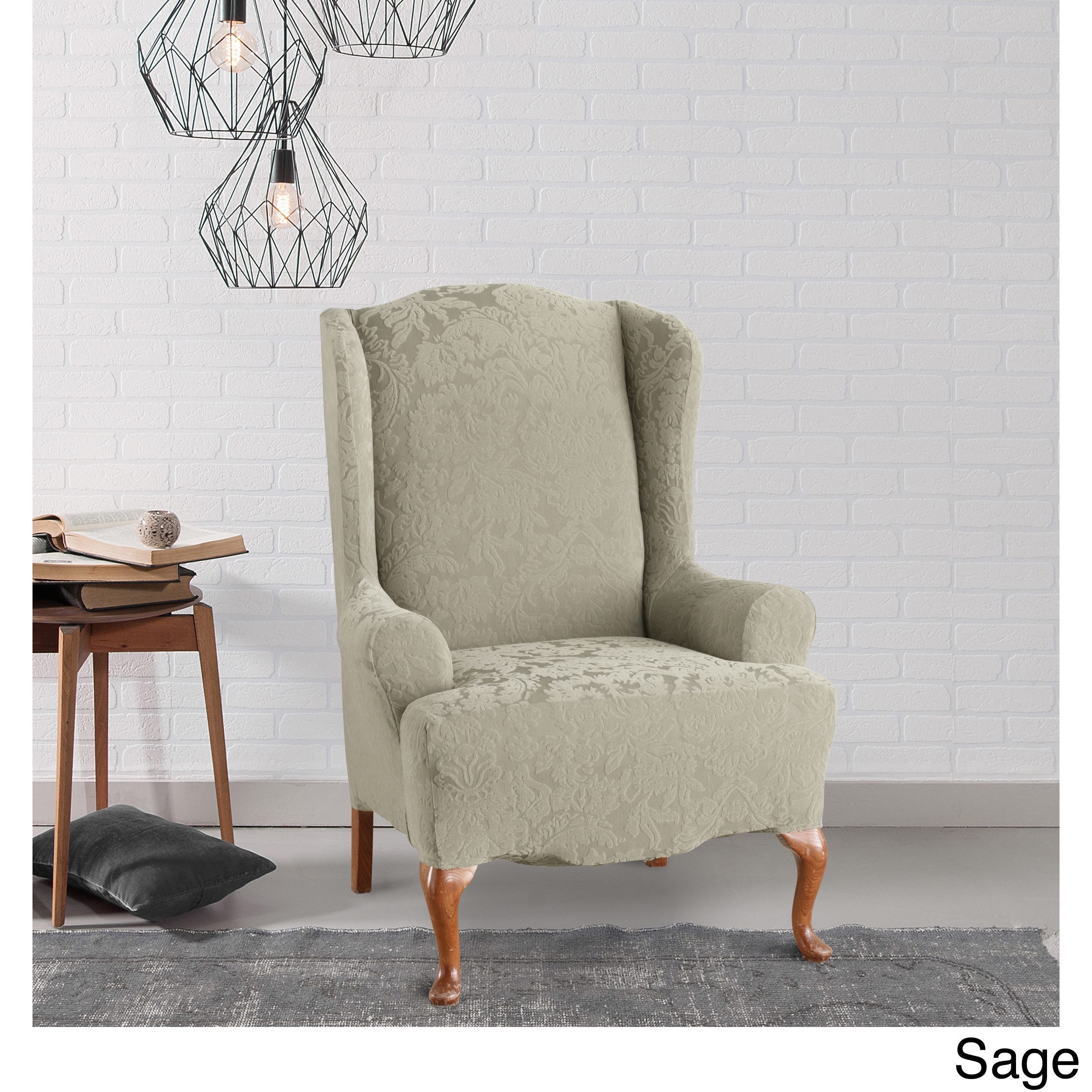 Sure Fit Stretch Jacquard Damask Wing Chair Slipcover Free