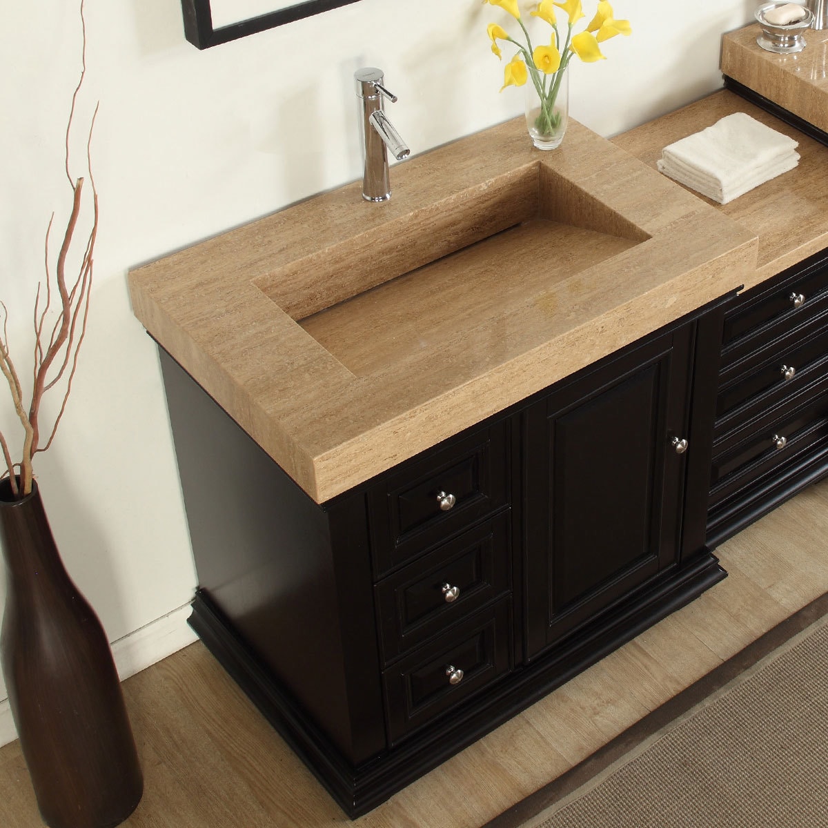 Silkroad Exclusive 55 5 Inch Integrated Travertine Sink Silkroad Exclusive 55 5 Inch Integrated Travertine Sink Bathroom Single Vanity With Drain On The Right Free Shipping Today 10298972