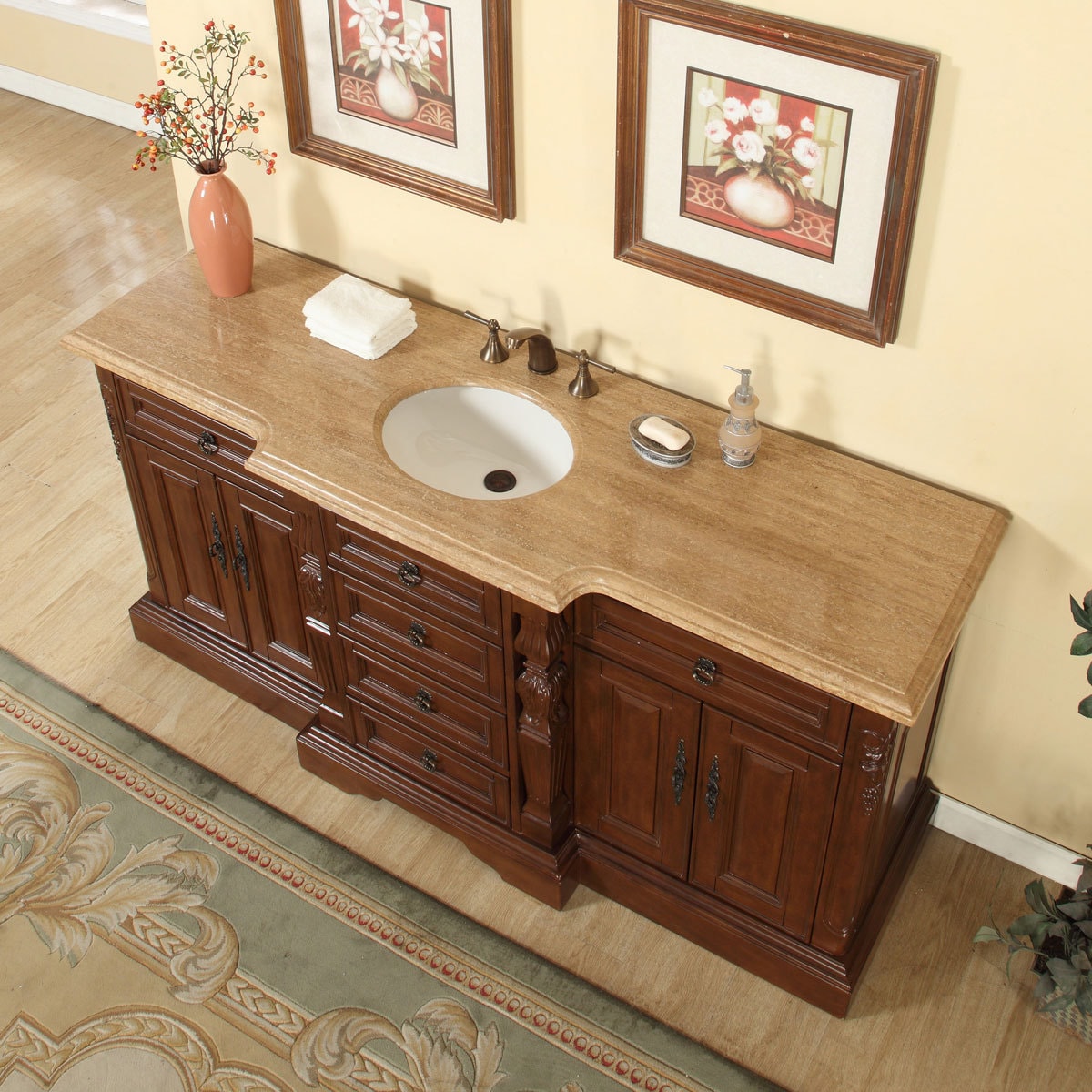 Silkroad Exclusive 72 Inch Travertine Stone Top Large Single Silkroad Exclusive 72 Inch Travertine Stone Top Large Single Sink Bathroom Vanity White Free Shipping Today 10298993