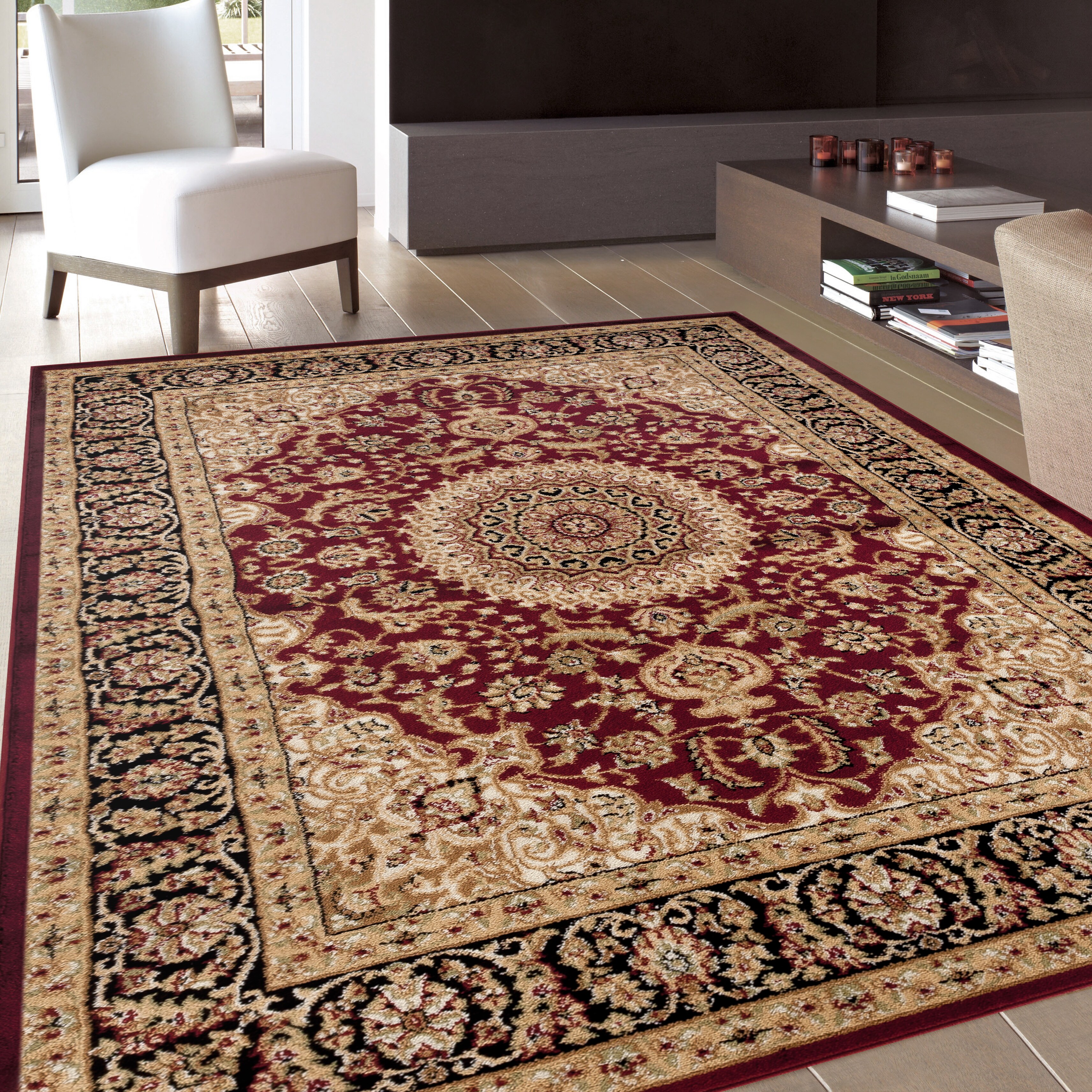 Shop OSTI Traditional Oriental Medallion Design Burgundy Area Rug