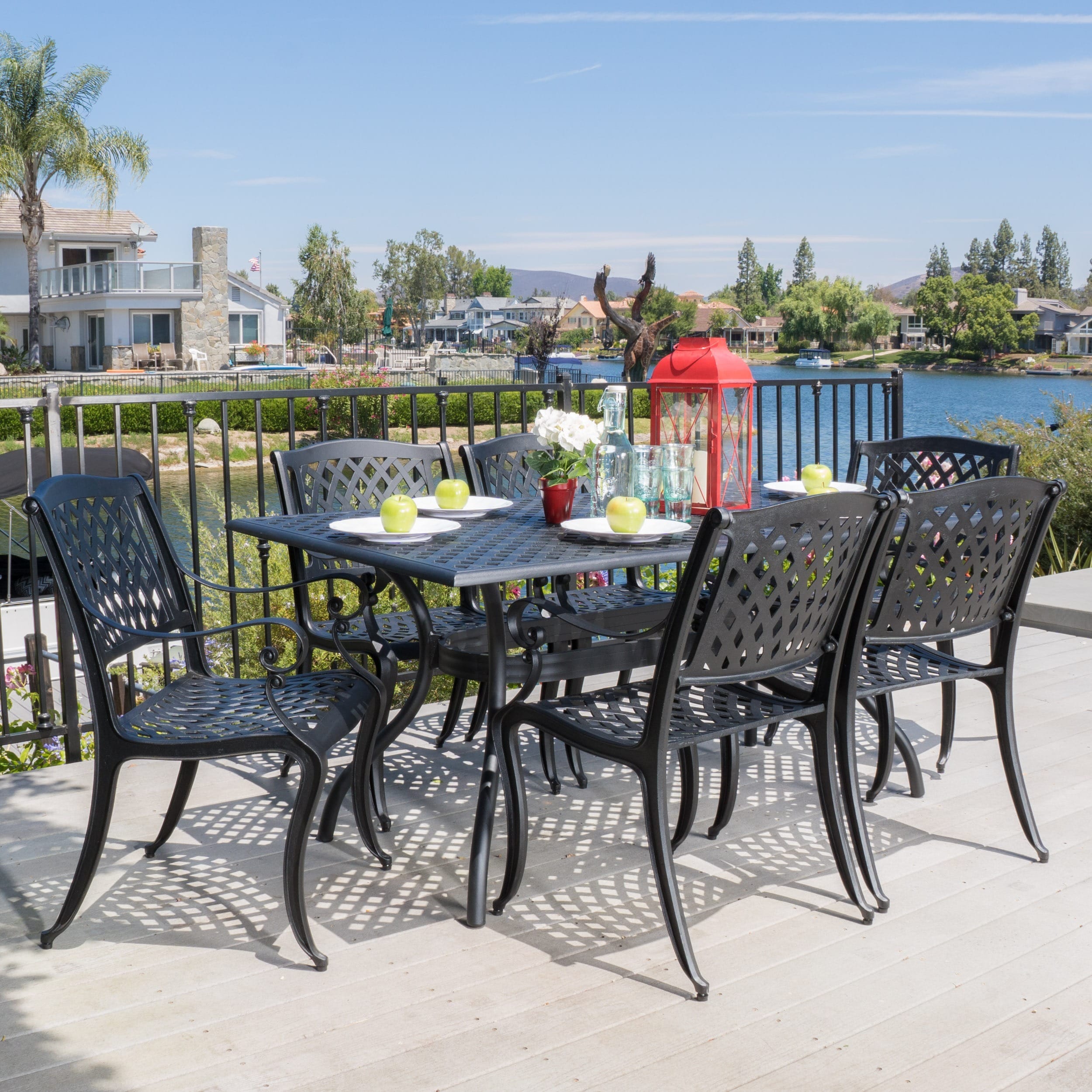 Cayman Outdoor 7 Piece Cast Aluminum Black Sand Dining Set By Cayman Outdoor 7 Piece Cast Aluminum Black Sand Dining Set By Christopher Knight Home