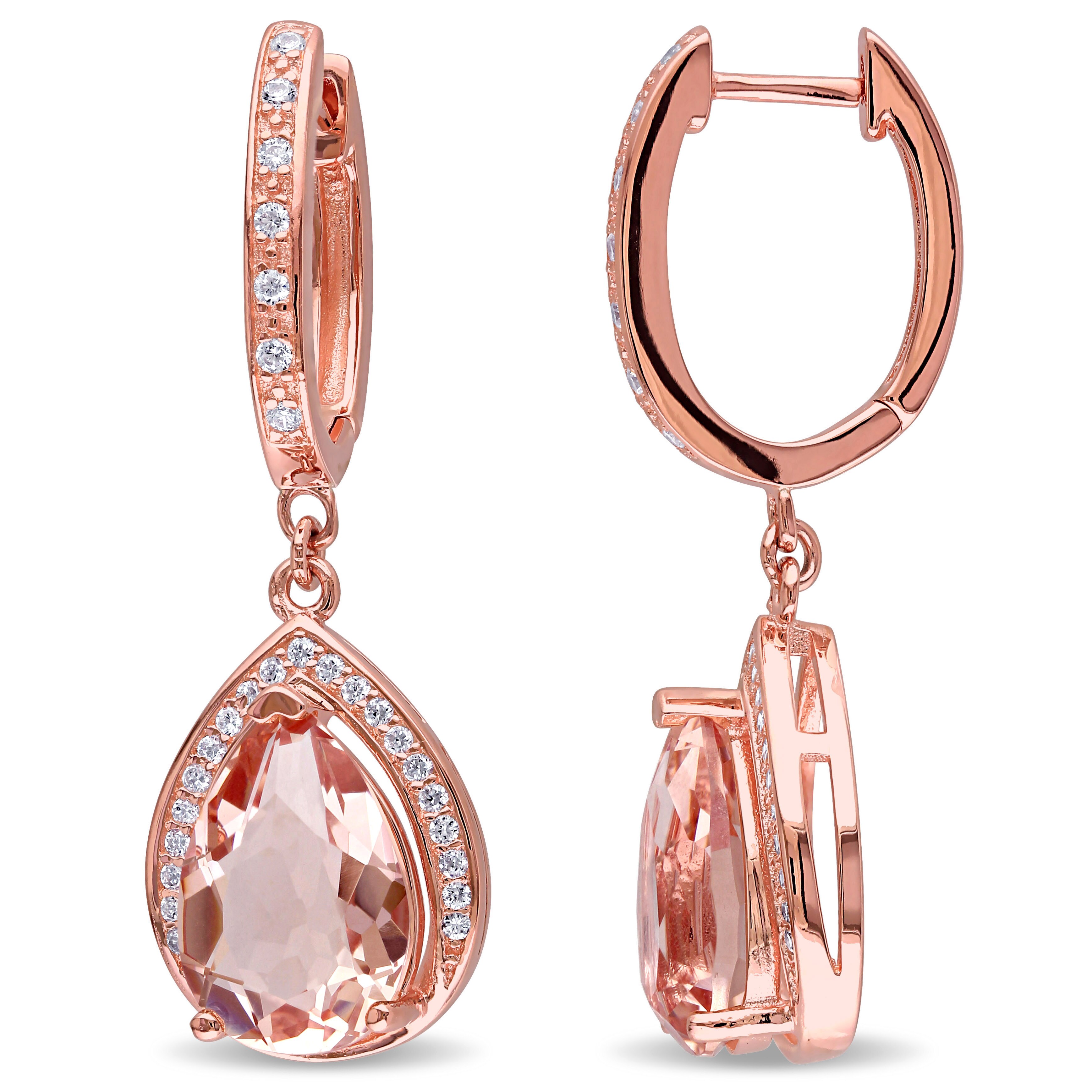 Miadora Rose Plated Sterling Silver Cubic Zirconia And Miadora Rose Plated Sterling Silver Cubic Zirconia And Gl Halo Drop Earrings