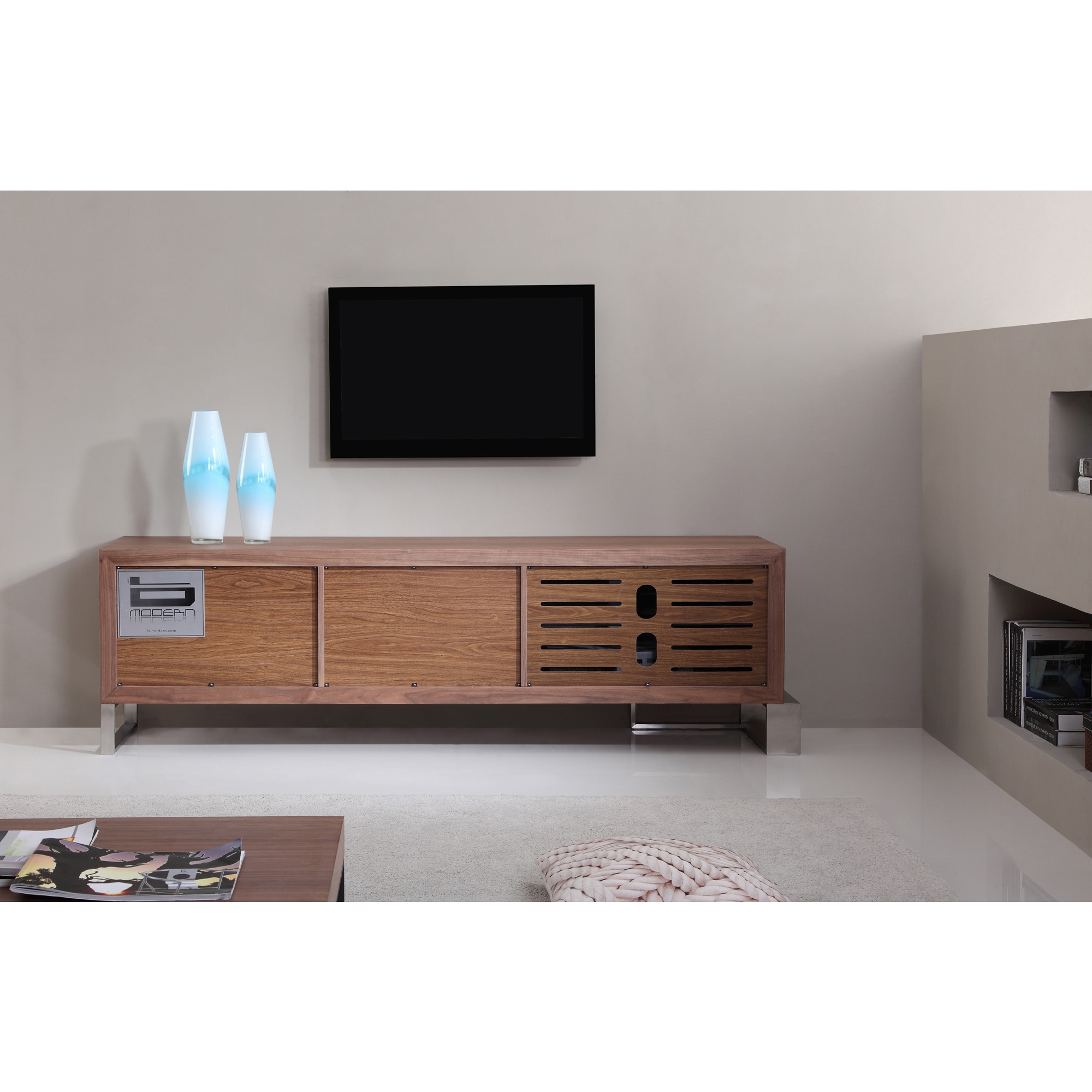 Entertainer Light Walnut Stainless Steel Modern Tv Stand With Entertainer Light Walnut Stainless Steel Modern Tv Stand With Ir Gl On Free Shipping Today 10326032