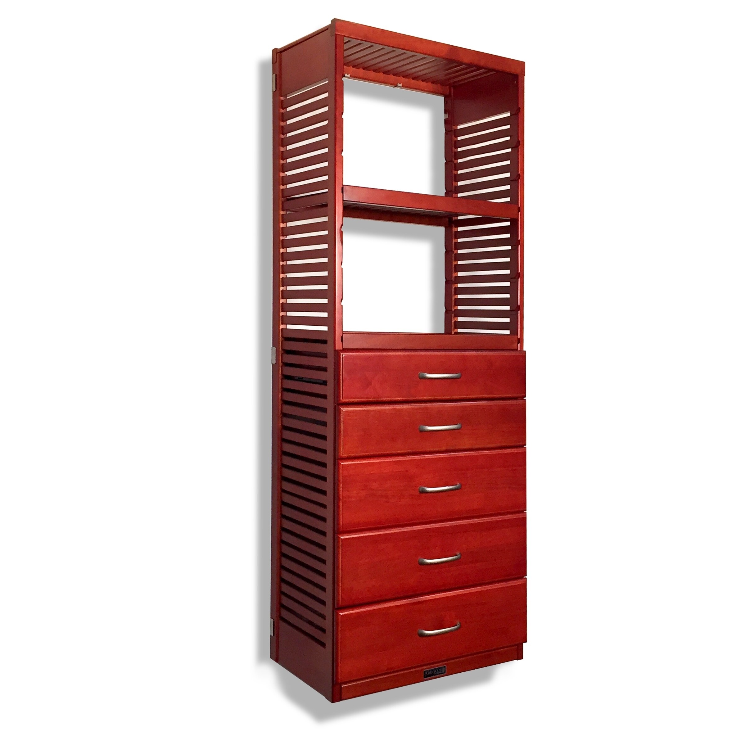 John Louis Home 16in Deep Solid Wood Deluxe 5 Drawer Storage Tower Red Mahogany