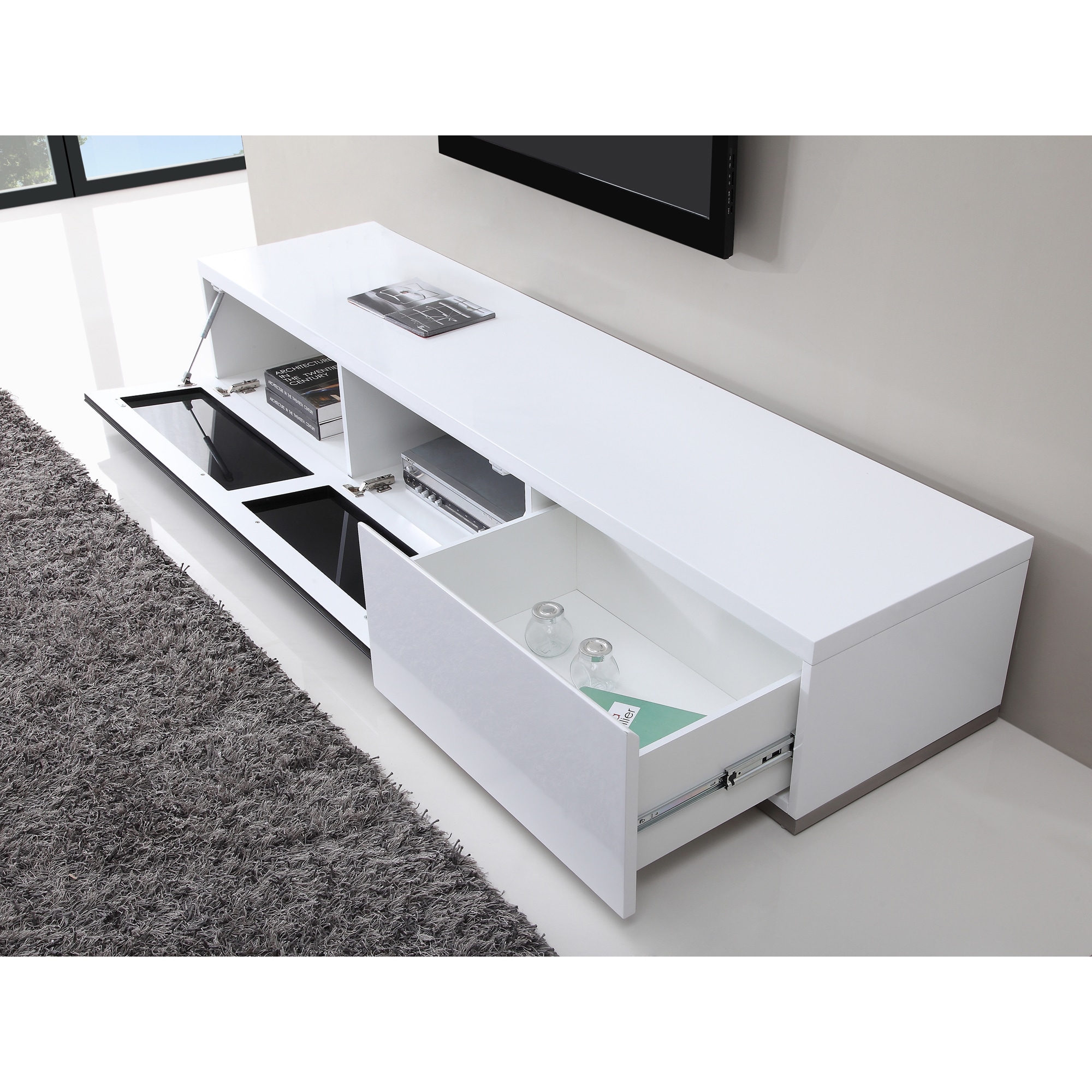 B Modern Producer White Black Tv Stand With Ir Gl B Modern Producer White Black Tv Stand With Ir Gl Free Shipping Today 10366704