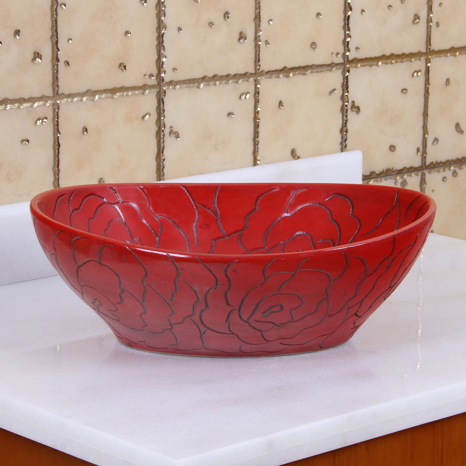 Elite 1557 Oval Red Rose Porcelain Ceramic Bathroom Vessel Sink Elite 1557 Oval Red Rose Porcelain Ceramic Bathroom Vessel Sink Free Shipping Today 10421997