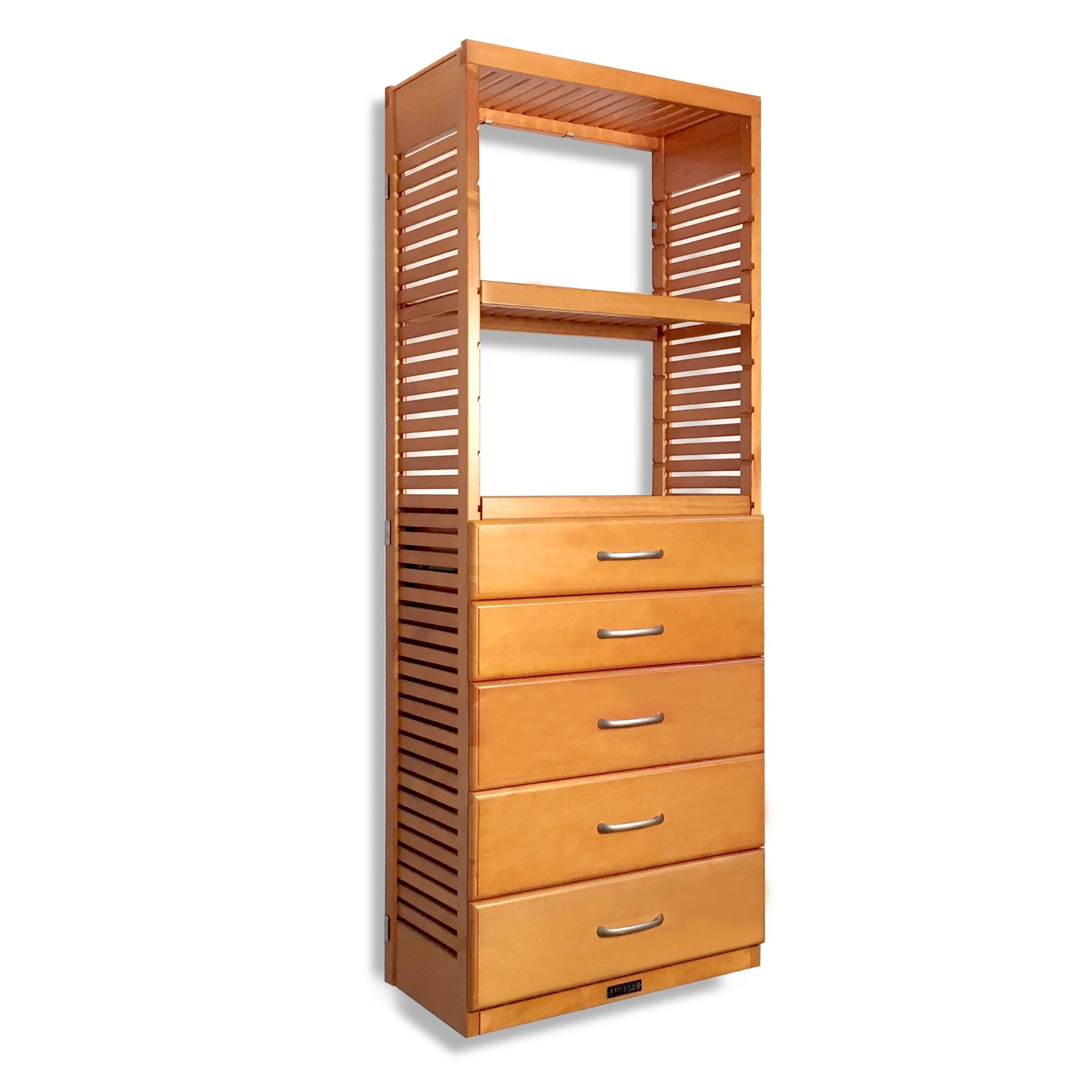 John Louis Home 16in Deep Solid Wood Deluxe 5 Drawer Storage Tower Honey Maple