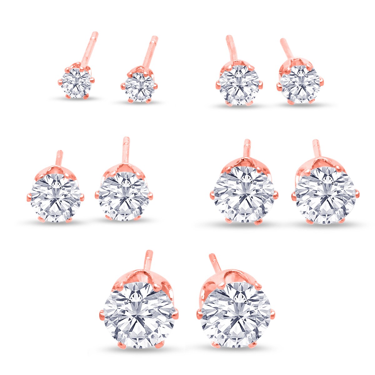 316l Surgical Stainless Steel Round Clear Cubic Zirconia Stud 316l Surgical Stainless Steel Round Clear Cubic Zirconia Stud Earring Set 5 Pairs Rose Gold Color