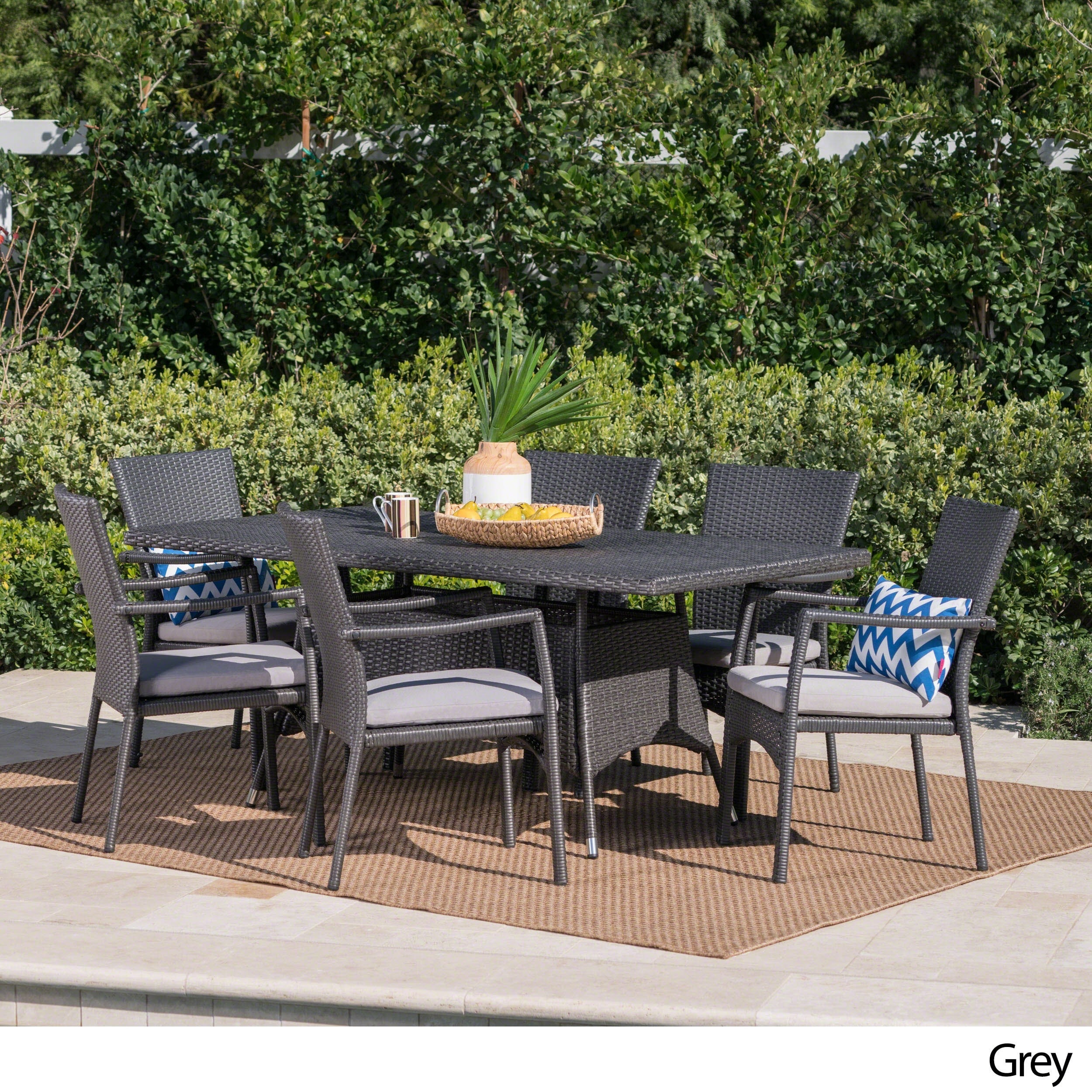 Thompson Outdoor 7 Piece Wicker Dining Set With Cushions By Thompson Outdoor 7 Piece Wicker Dining Set With Cushions By Christopher Knight Home Free Shipping Today 17578089