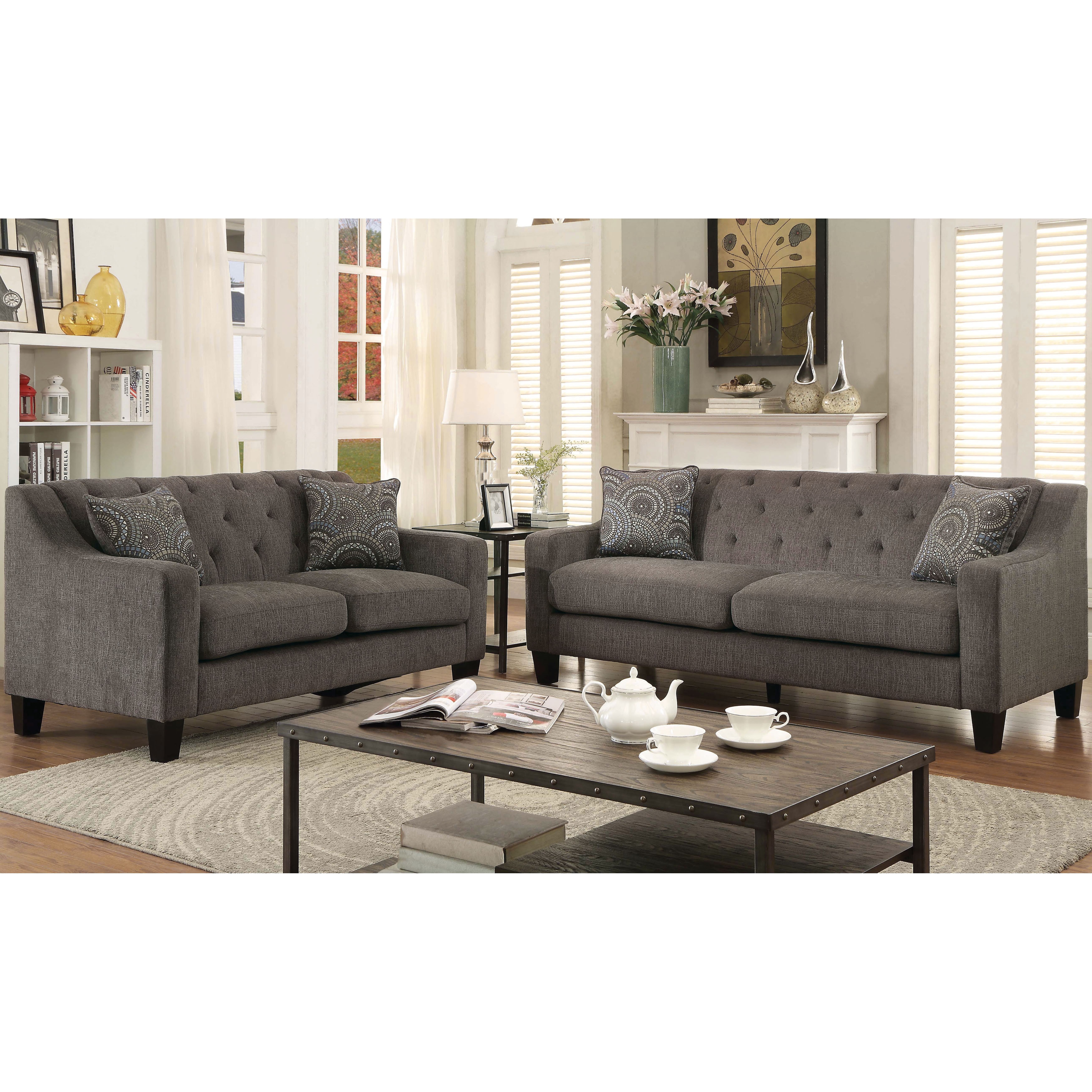 Furniture Of America Fiva Contemporary Mocha Chenille 3 Piece Sofa Set Overstock 10539048