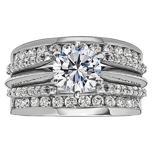 Twobirch Sterling Silver 1ct Round Cubic Zirconia Solitaire Twobirch Sterling Silver 1ct Round Cubic Zirconia Solitaire Wedding Ring And Guard Set On Free Shipping Today 10574903
