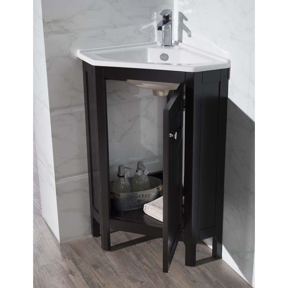 Stufurhome Clarkson Espresso 2425 Inch Corner Bathroom Vanity With Mirrored Medicine Cabinet Overstock 10585165