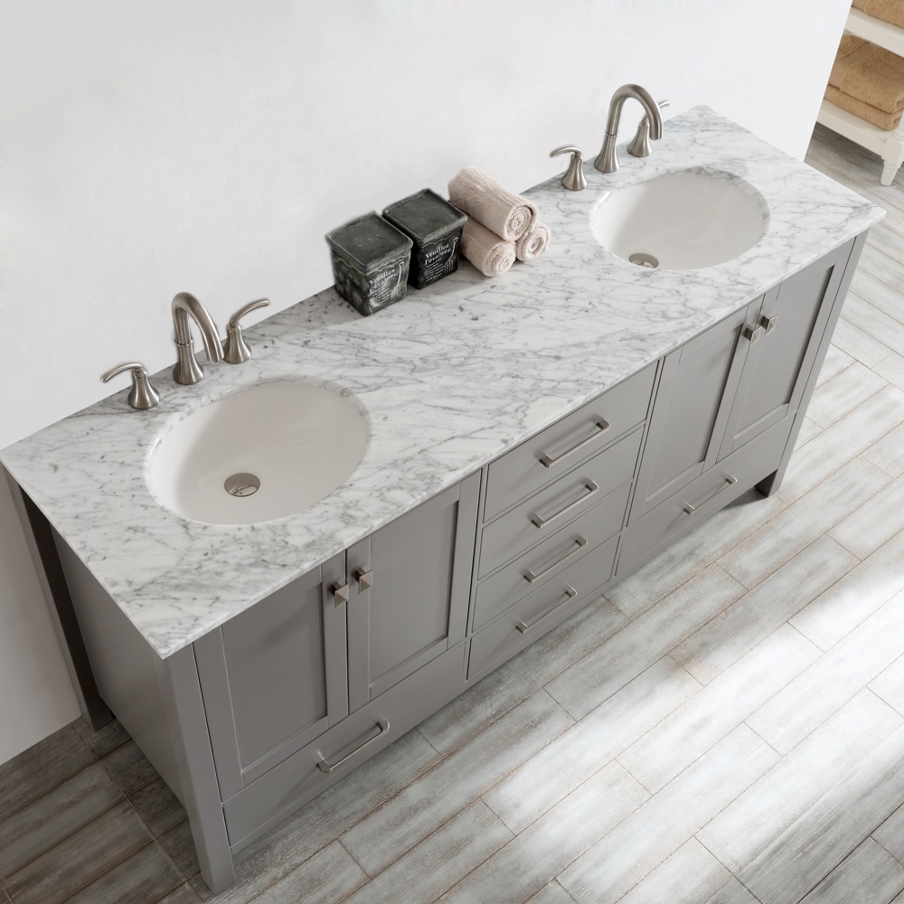Gela 72 Inch Grey Double Vanity With Carrera White Marble Top Gela 72 Inch Grey Double Vanity With Carrera White Marble Top Without Mirror Free Shipping Today 10601778