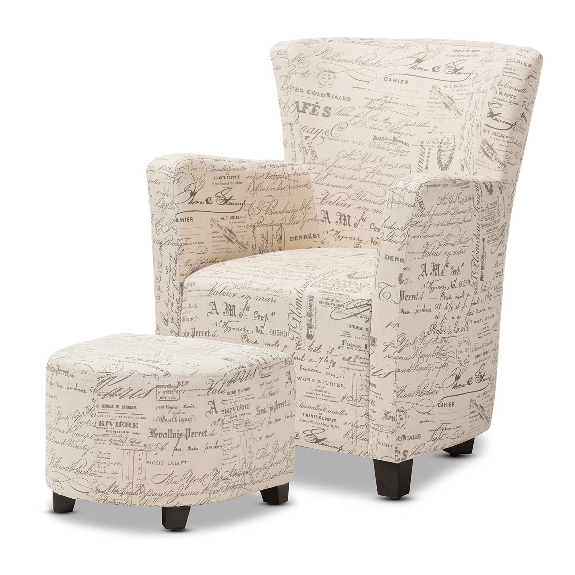 Baxton Studio Benson French Script Patterned Fabric Club Chair Baxton Studio Benson French Script Patterned Fabric Club Chair And Ottoman Set Free Shipping Today 10867150