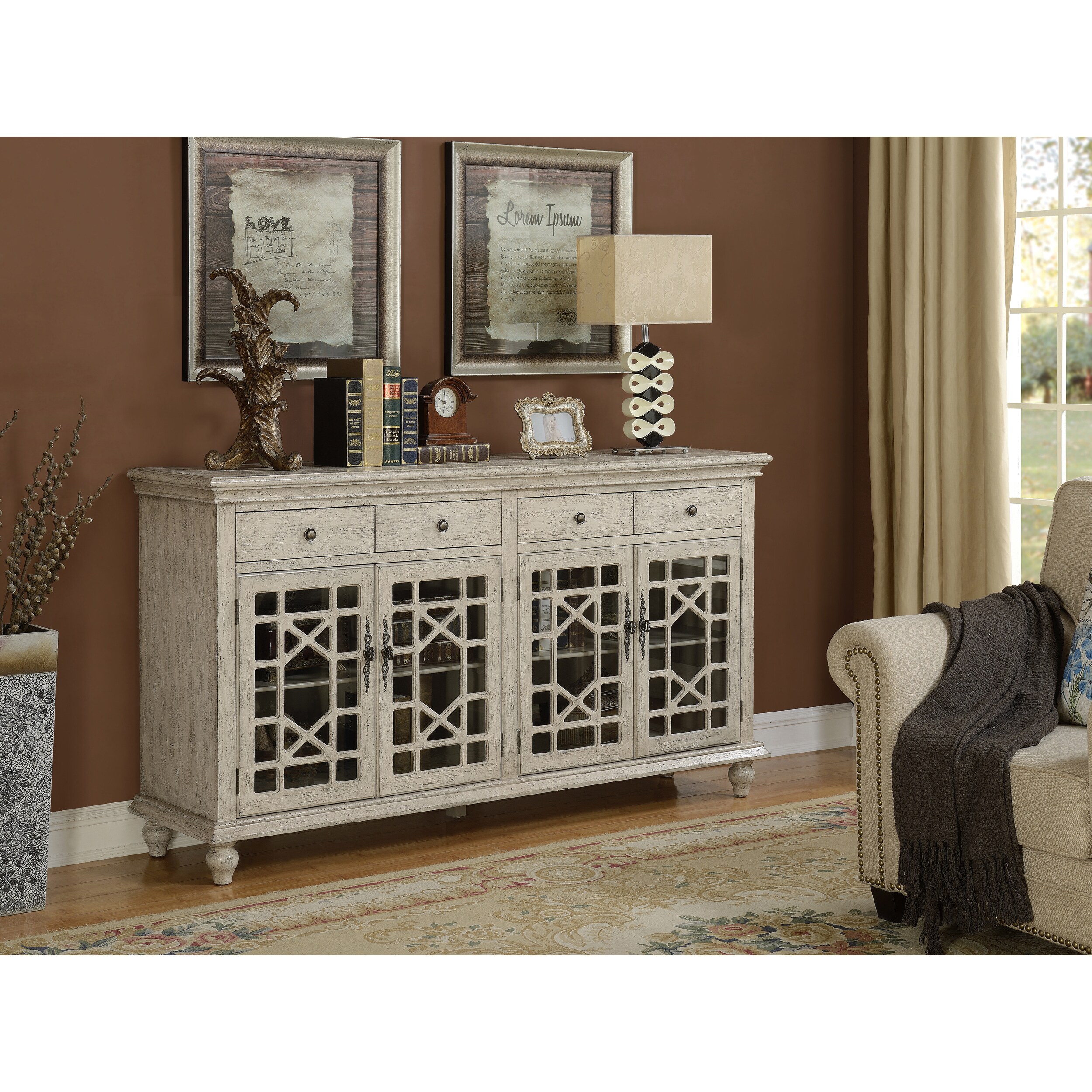 Somette 4 Door 4 Drawer Textured Ivory Media Credenza Free